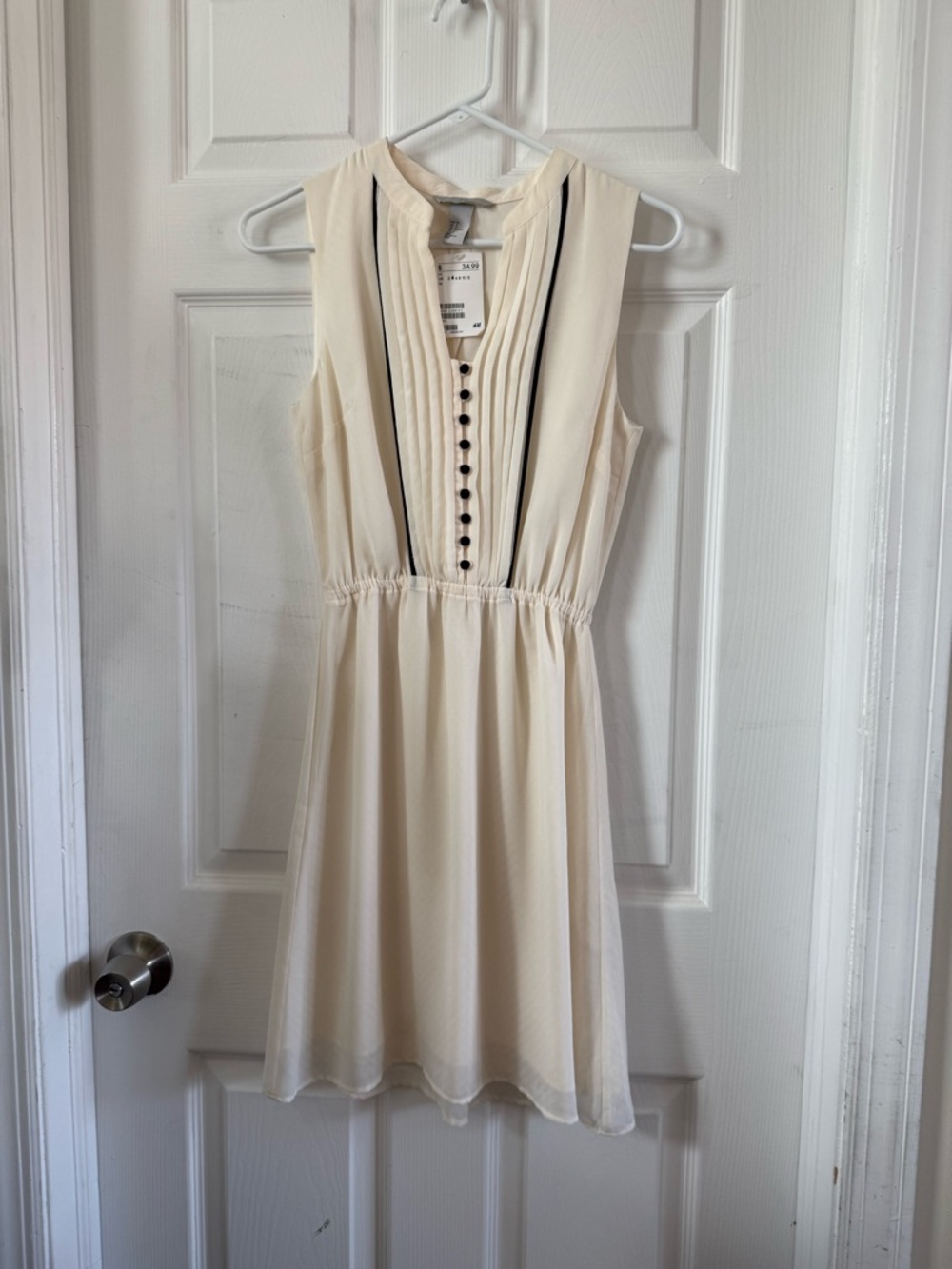 H&M Cream Sleeveless Dress with Black Trim